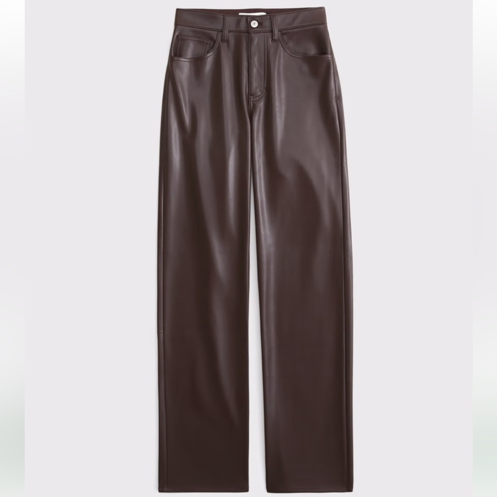 Abercrombie & Fitch Women's Straight-Leg Faux Leather Pants - Dark Brown